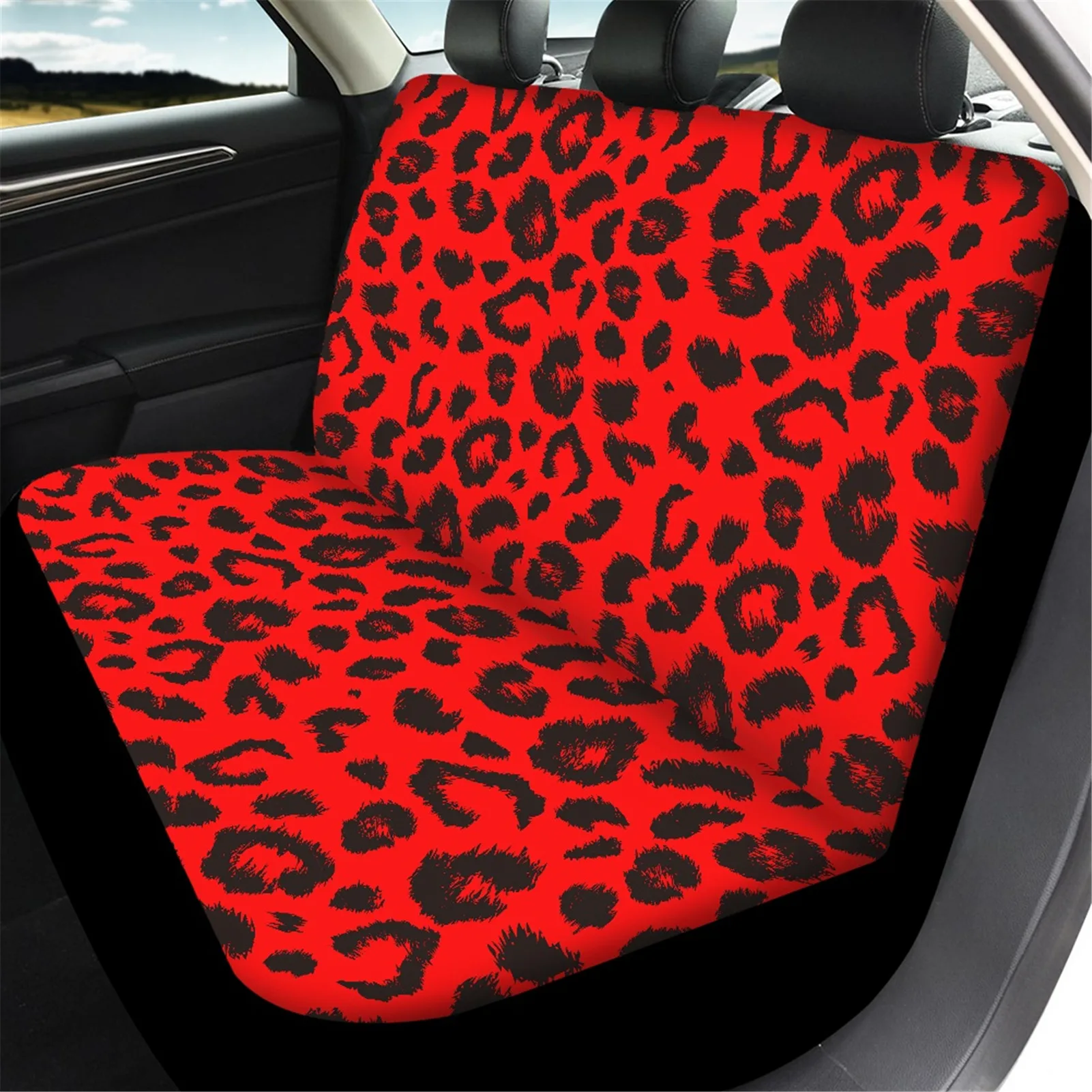 Чехлы на передние и задние сиденья INSTANTARTS с леопардовым принтом Красной кожи