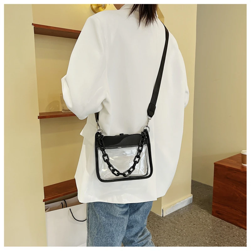 

Clear Crossbody Bag For Women PVC Transparent Single Shoulder Chain Portable Messenger Bags Small Square Satchel Bag Girls Gift