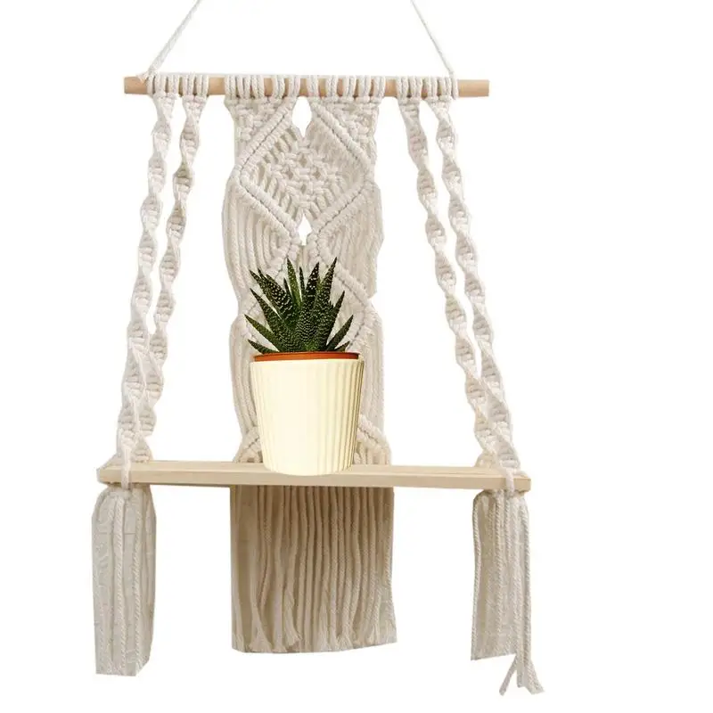 

Bohemian Wall Hanging Shelf Handmade Cotton Rope Rack Plant Holder Wall Decoration For Kids Rooms Living Room Tapestry