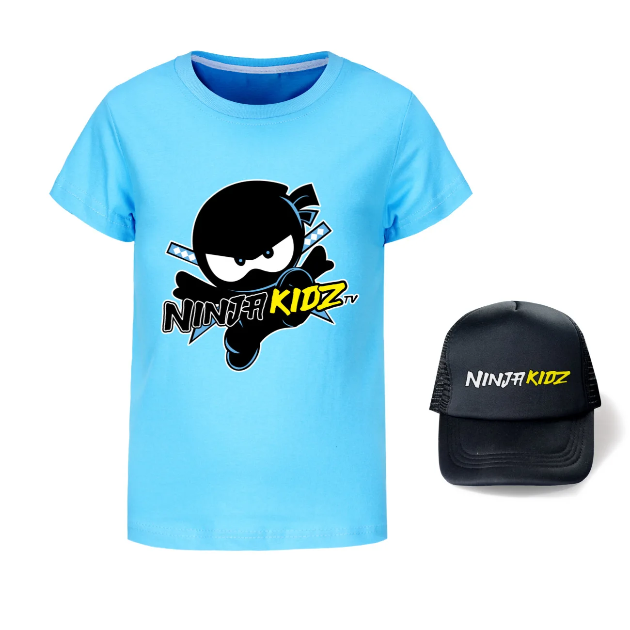 Фото Детская футболка NINJA KIDZ, хлопковая летняя детская футболка с короткими рукавами и короткими рукавами с героями мультфильмов, комплект шляпы для мальчиков, модная милая футболка в стиле аниме №5
