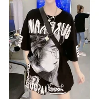 2022 summer new fashion two piece sports suit female students loose short sleeve printed t shirt shorts