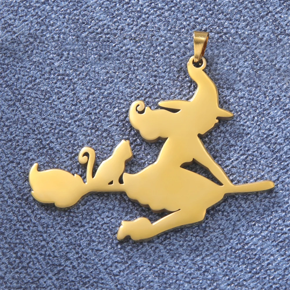 3pcs/Lot Wholesale Flying Broomstick Witch Pendants Necklaces Findings Accessories Stainless Steel Diy Handmdae Keychains Charms