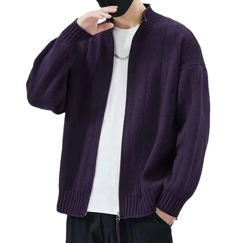 Осень/зима однотонный вязаный кардиган мужской новый стиль 2024 свободный свитер в