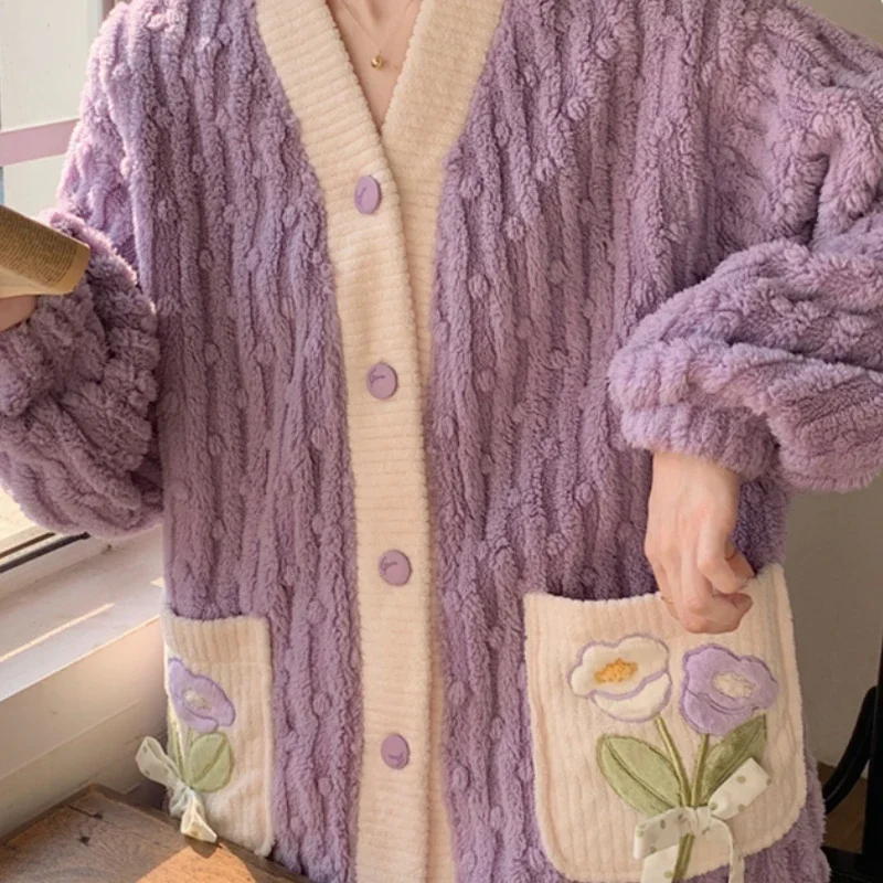 Пижамные комплекты из кораллового флиса с v-образным вырезом женские пижамные