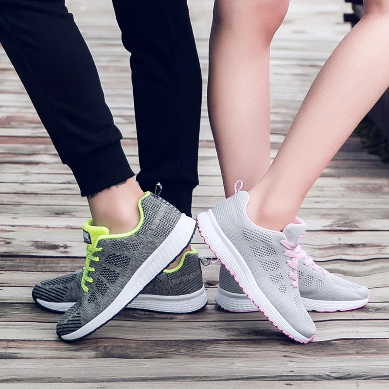 Men Women Casual Shoes Fashion Breathable Walking Mesh Flat Shoes Woman White Sneakers Tenis Feminino Female Shoes