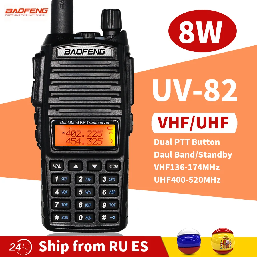 

Real 8W/5W Portable Radio Walkie Talkie Baofeng UV-82 Dual PTT Two-way Vhf Uhf Amateur Radio Receiver UV82 Two Way Transmiter