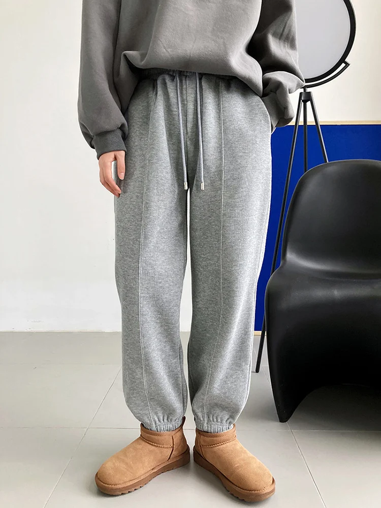 High Elastic Waist Gray Thick Warm Wide Leg Long Pants New Loose Fit Trousers Women Fashion Spring Autumn 2022  C770