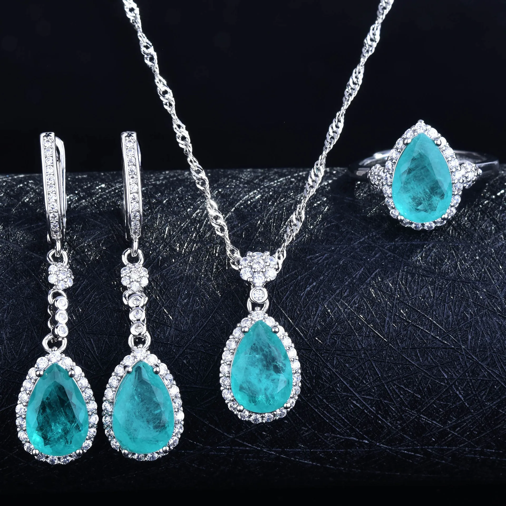 

Luxury 925 Sterling Silver drop Paraiba Tourmaline Jewelry set for Women Wedding Bridal christmas party Fine Jewelry wholesale