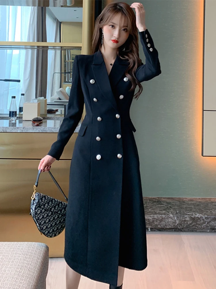 winter comfortable high quality work style vintage elegant cute outdoor travel double-breasted office solid long a-line trench