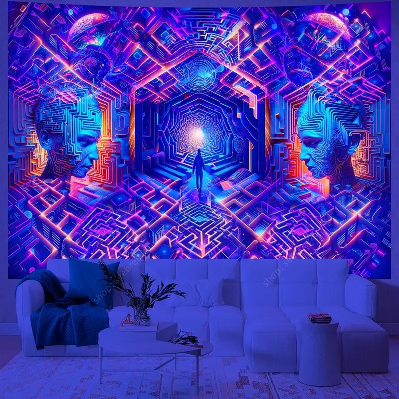 Сложный геометрический лабиринт неоновый пол 3D исследование домашний Настенный