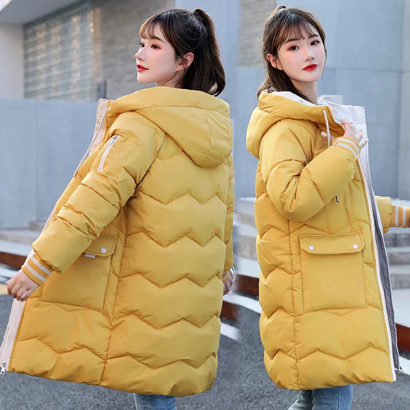 Women's Autumn Winter Coat Pike Hooded Mid-length Padded Jacket Korean Fashion Plus Size Loose Free Shipping Keep Warm Jacket Za
