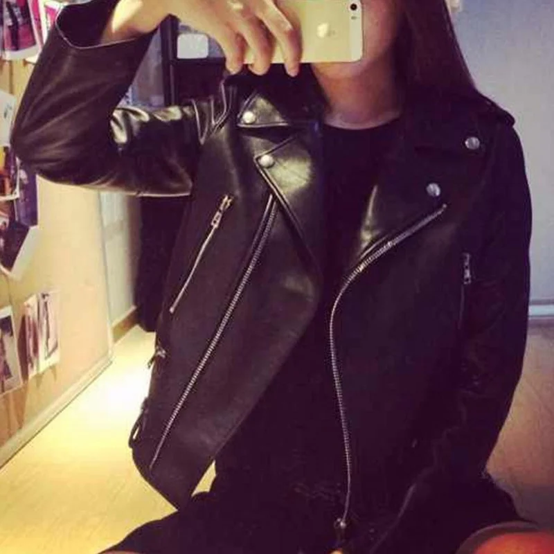 

100% Real Leather Sheepskin Womens Short Slim Biker Jacket High Quality Black Winter Punk Zipper Leather Coat Size 4XL 2023
