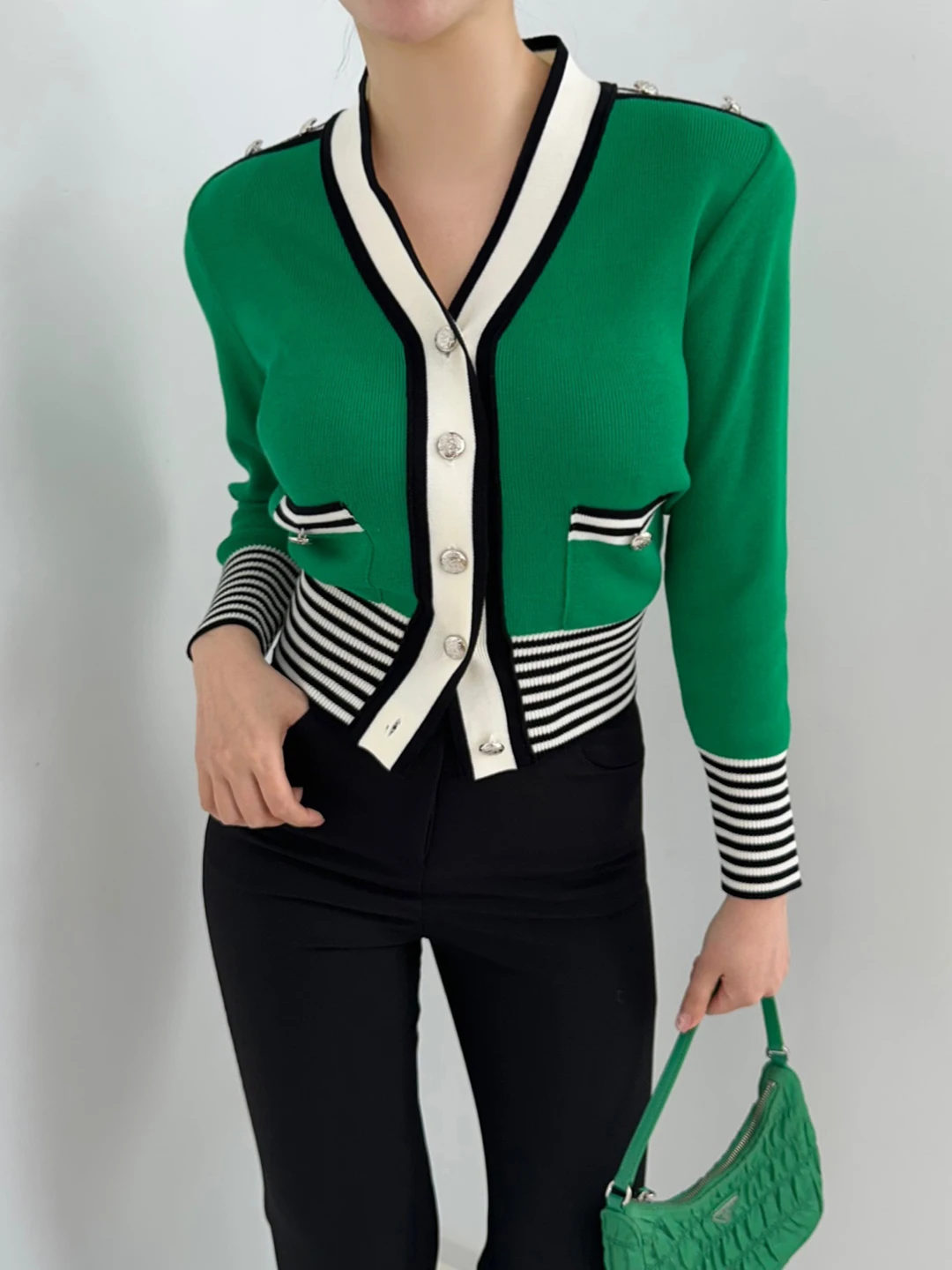 Однобортный Кардиган с V-образным вырезом Женский Осенний тонкий вязаный свитер