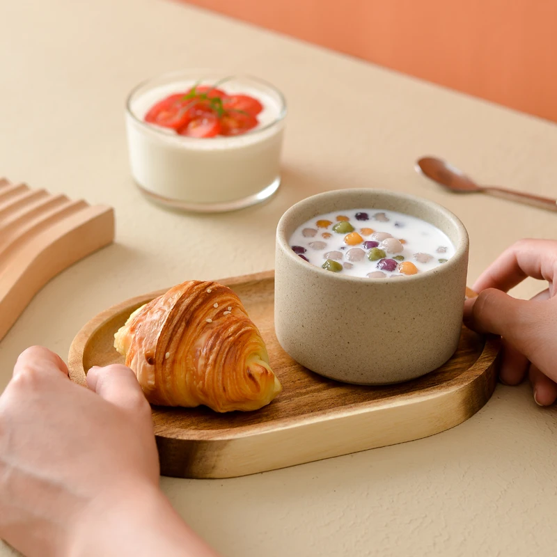 

Ceramic Cup and Saucer Breakfast Bowl with Spoon Creative Glass Fruit Salad Dessert Small Bowl Afternoon Tea Bread Snack Plate