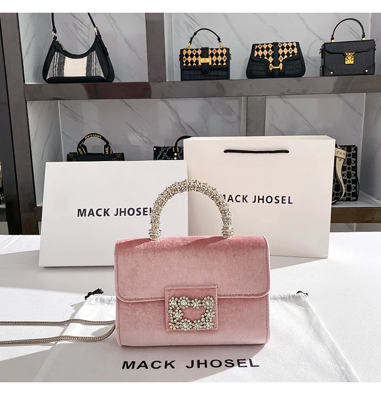 Luxury Designer Smooth Velvet Square Bag Women's Handbag Rhinestone Diamond Evening Bag Dinner Party Clutch Purse Messenger Bag