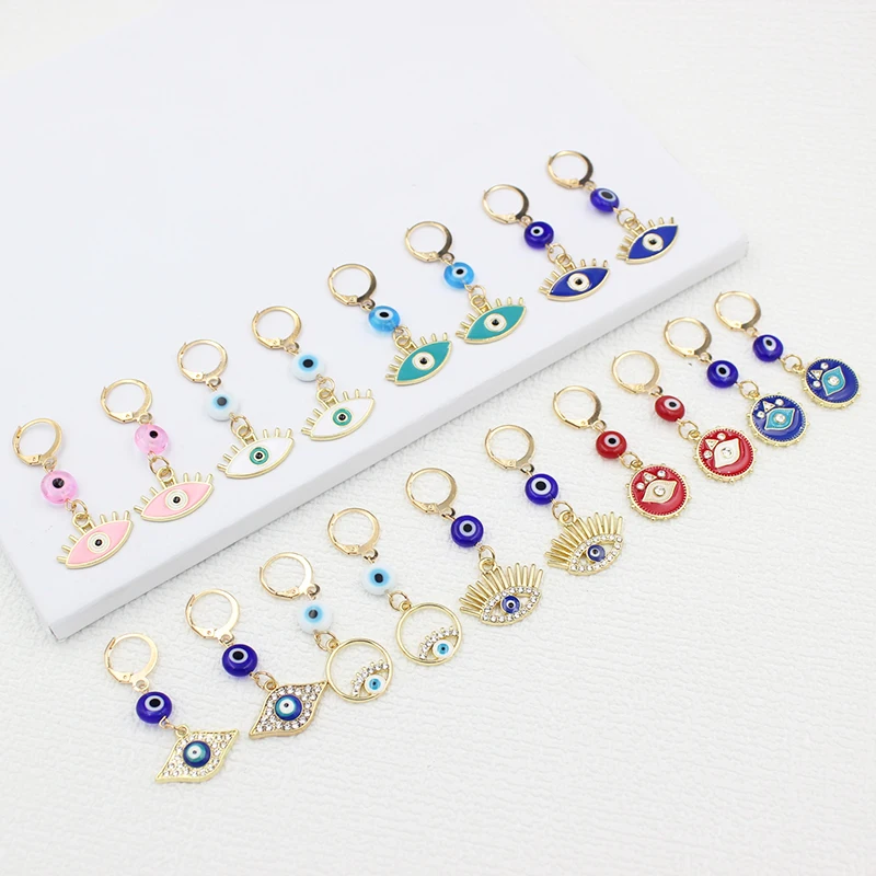 

Evil Eye Protection Earrings Huggie Rhinestone Evil Eye Drop Hoop Earrings Valentine Day Mother Day Gift Pendientes Cерьги