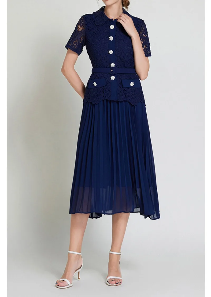 Роскошный темно-синий женский комплект из двух предметов кружевной элегантный