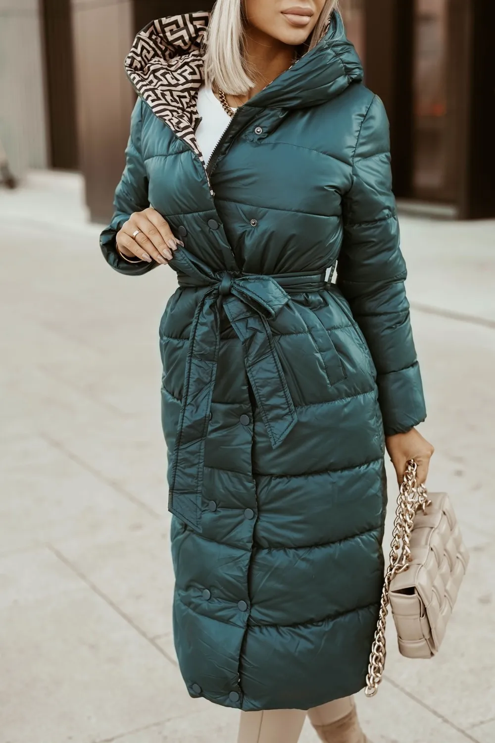 Autumn and winter 2022 printed hooded cotton dress women's long coat fashionable commuting style