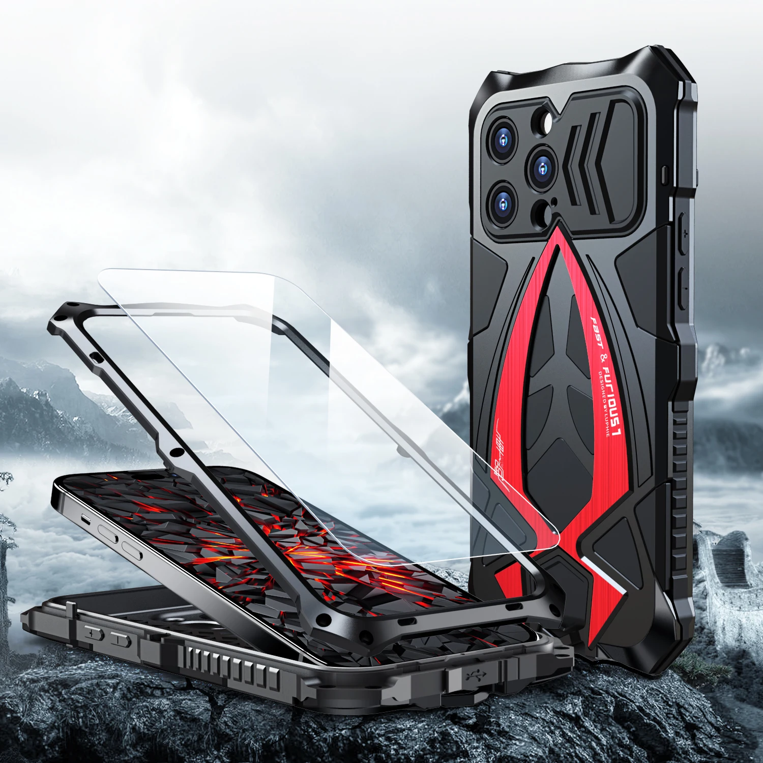 

360 Full Doom Armor Metal Case For iPhone 15 14 13 Pro MAX 12 11 XS XR 7 8 Plus Aluminum Bumper Hybrid Rugged Shockproof Cover