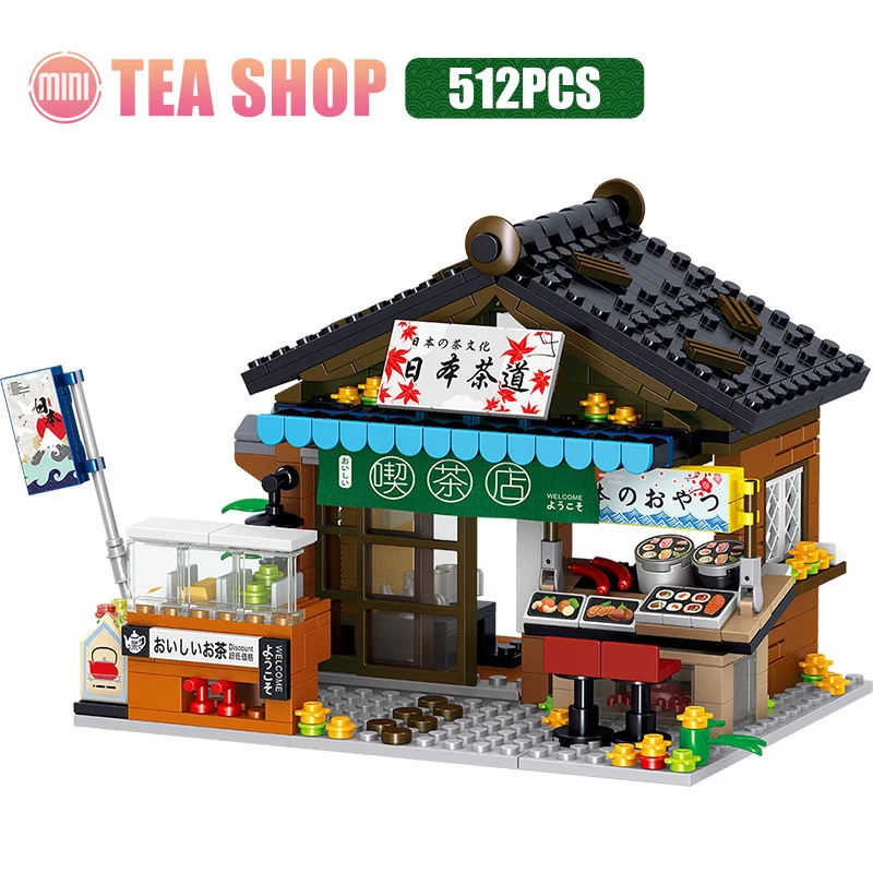 

Mini Building Blocks Japanese Streetscape Ramen Grocery House Snack Street Miniature Shop Model Bar Club Suit Lnari Shrine City