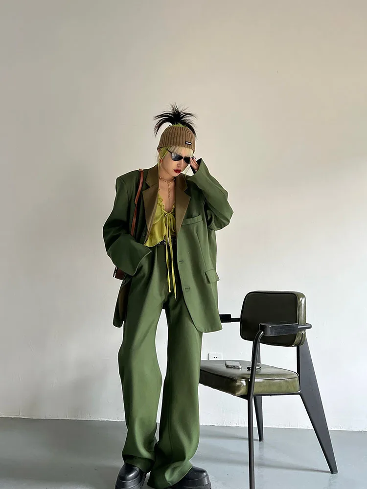 Винтажные свободные женские брючные костюмы женский однобортный Блейзер костюм