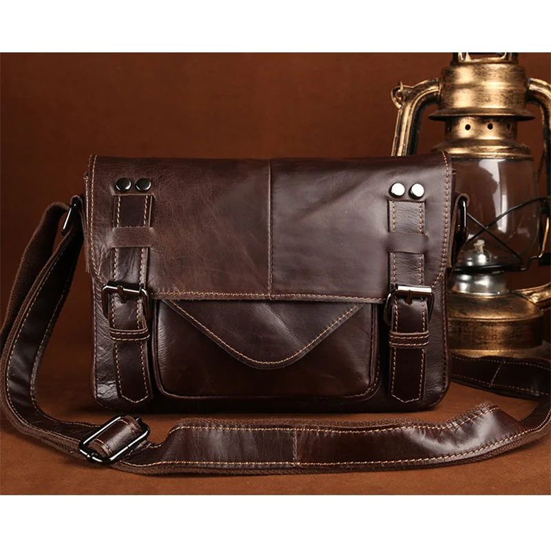 

New Men Oil Wax Cowhide Genuine Leather Shoulder Bag Vintage Business Casual Satchel High Quality Brand Crossbody Messenger Bags