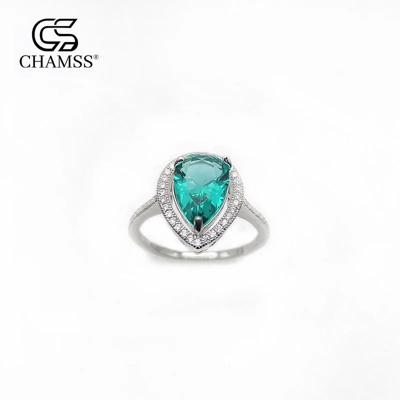 

S925 Sterling Silver Ring Set with Zircon Drops Emerald Color Stone Ring