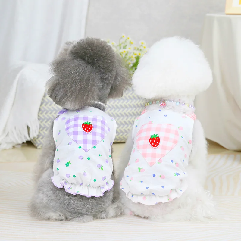 

Pet Clothes Dog Clothes Spring and Summer Thin Skirt Cat Clothes Pet Clothes Strawberry Lattice Sling Small Dress for Dogs Pets
