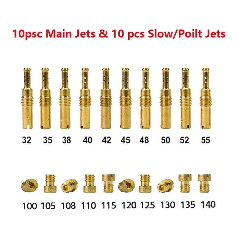 Фото 10Pcs Carburetor Main Jet Kit & 10Pcs Slow/Pilot Jet For PWK Keihin OKO CVK PWM NSR KSR Motorcycle Carburetor №5