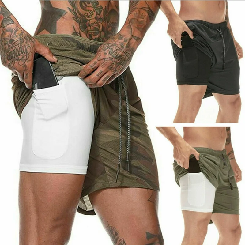 

Camo Running Shorts Men 2 In 1 Double-deck Quick Dry GYM Sport Shorts Fitness Jogging Workout Shorts Men Sports Short Pants