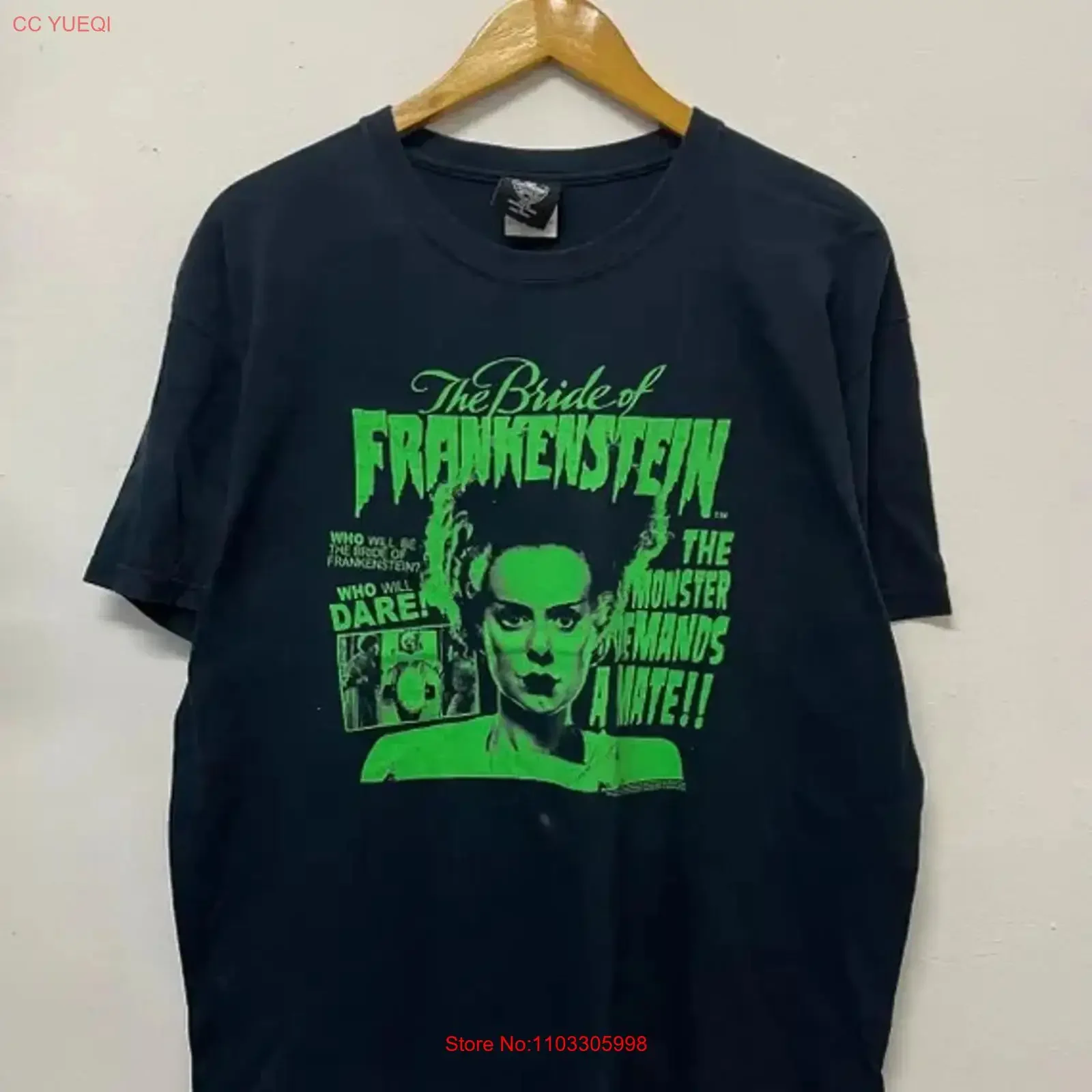 Фото Винтажная футболка Y2K Bride Of Frankenstein, черная, AN50040, с эффектом потертости, слегка растягивающаяся, для повседневной носки №1