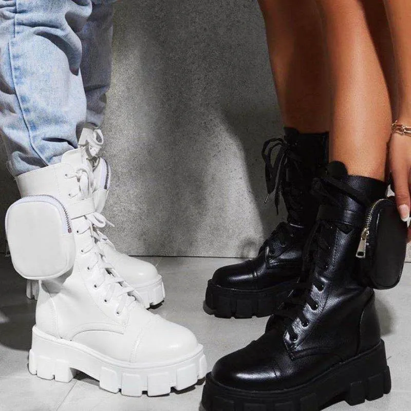 2022 Ladies Autumn Winter Sale Punk Platform High Wedges Heels Black British Style Boots Women Fashion Martin Boots Big Size 43