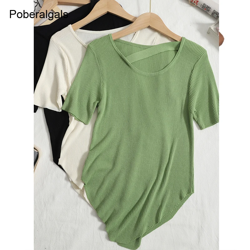 

New irregular t-shirts tops 2022 spring summer Women oversize Basic T-shirt Casual Loose short sleeve Knitted T-shirt big Female