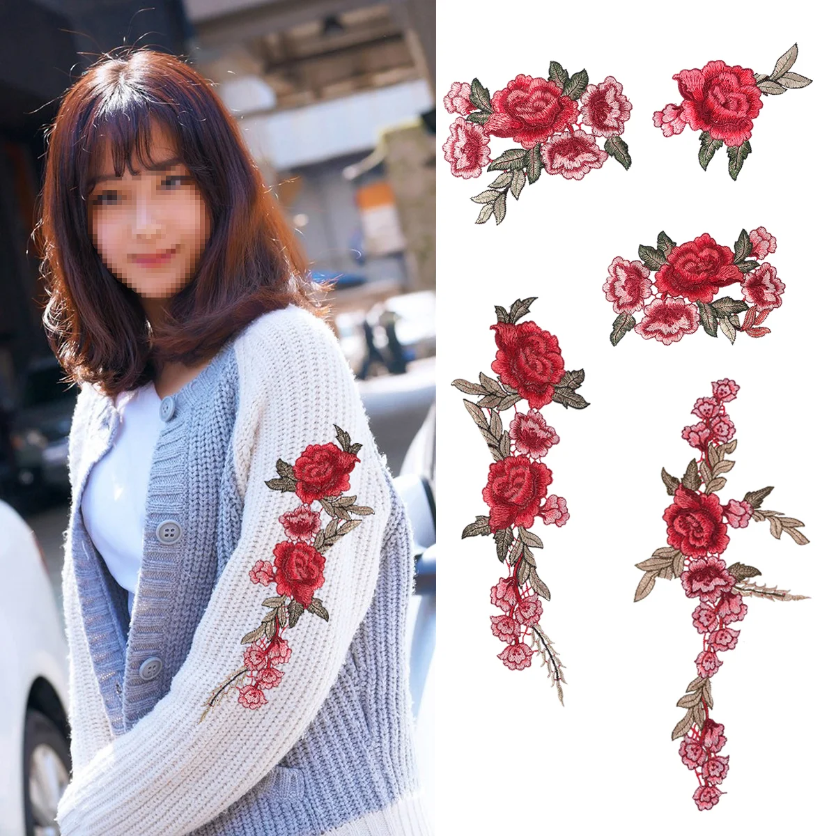 

5Pcs Cartoon Flowers Shaped Embroidery Soluble Appliques for Jackets Backpacks Jeans
