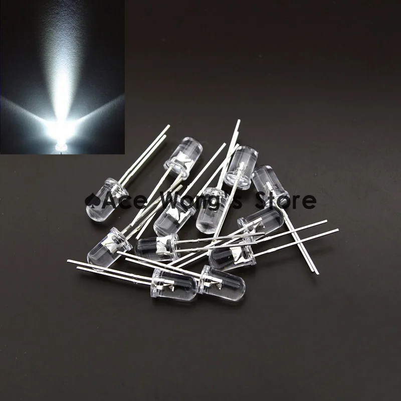 

Free shipping 1000pcs 5MM Transparent Round LED White Light Colour light emitting diode / F5mm