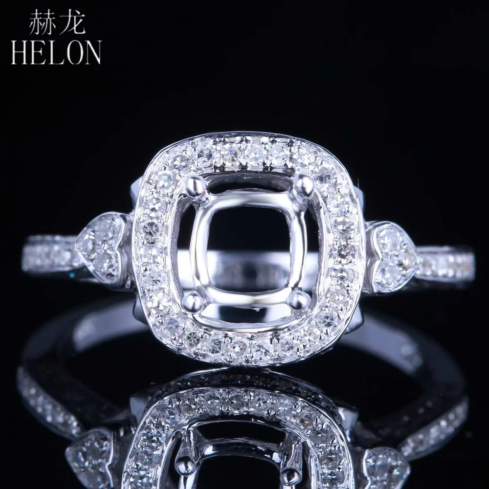 

HELON Solid 14K 10k White Gold 0.5ct Real Natural Diamonds Women Jewelry Semi Mount Engagement Wedding Ring Fit Round 6-6.5mm