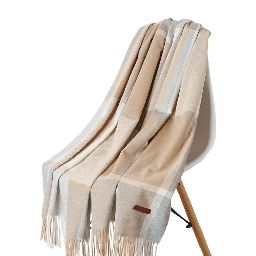 Шерстяной шарф в клетку зимние шарфы-пончо теплый одеяло кашемировые женские