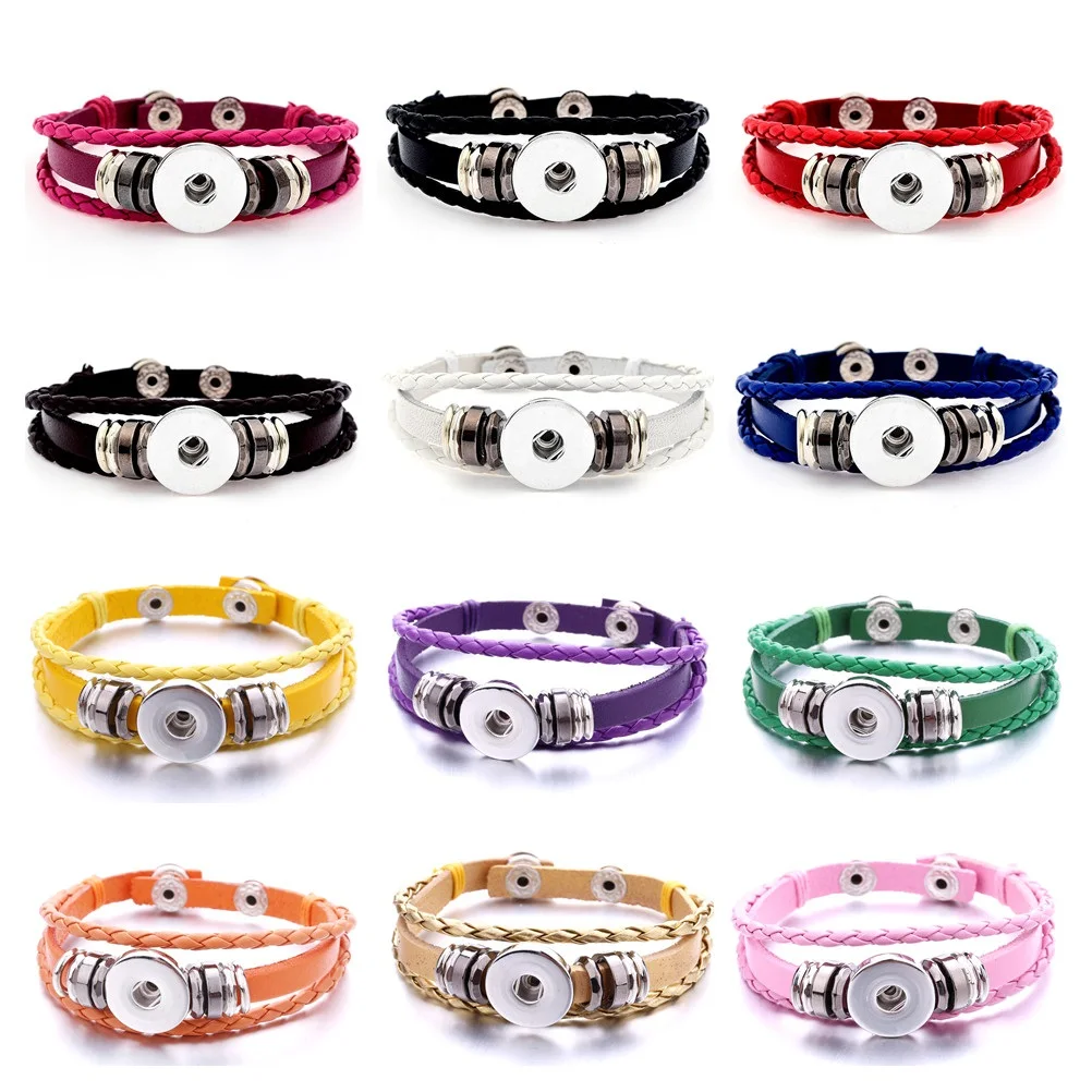 

15pcs Leather Snap Button Bracelet Braided Leather Snap Bracelets for Women Men Buttons Jewelry
