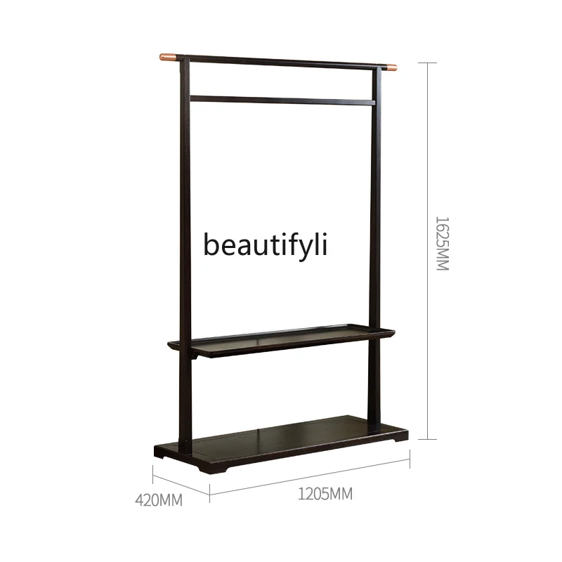 

New Chinese Style Solid Wood Coat and Hat Rack Floor Bedroom Hotel Minimalist Storage Clothes Rack