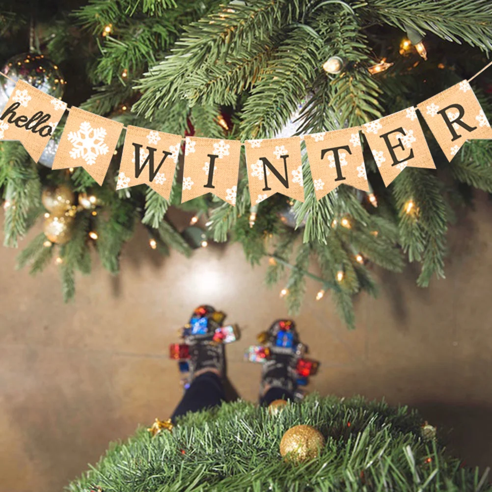 

Banner Winter Christmas Bunting Burlap Tree Holiday Fireplace Garland Banners Flags Hanging Year New Buntings Backdrop Party