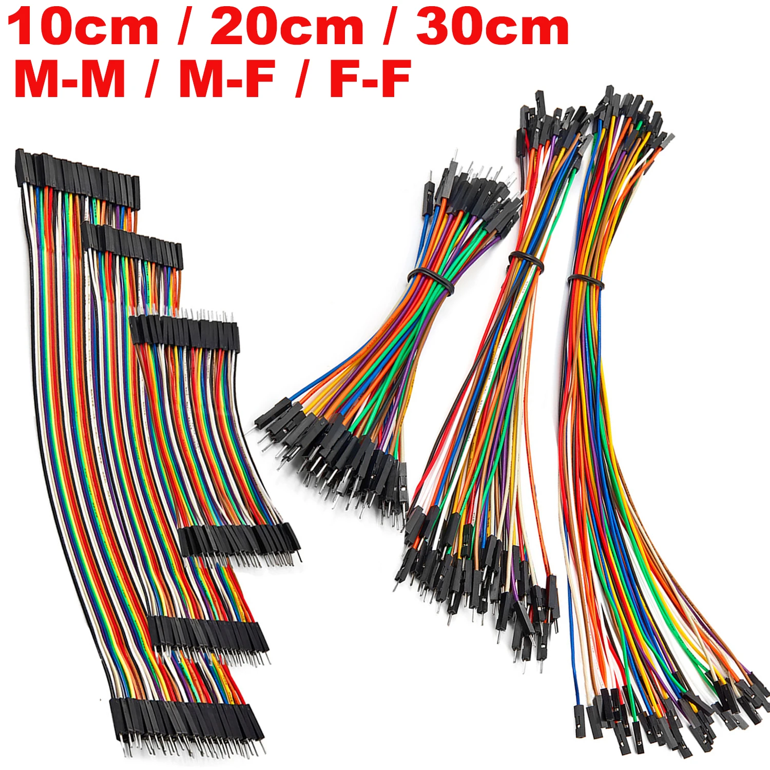 10cm 20cm 30cm 24AWG Dupont Cable Ribbon Jumper Wire Connector Kit Male Female Copper Line Set for DIY Arduino Breadboard PCB