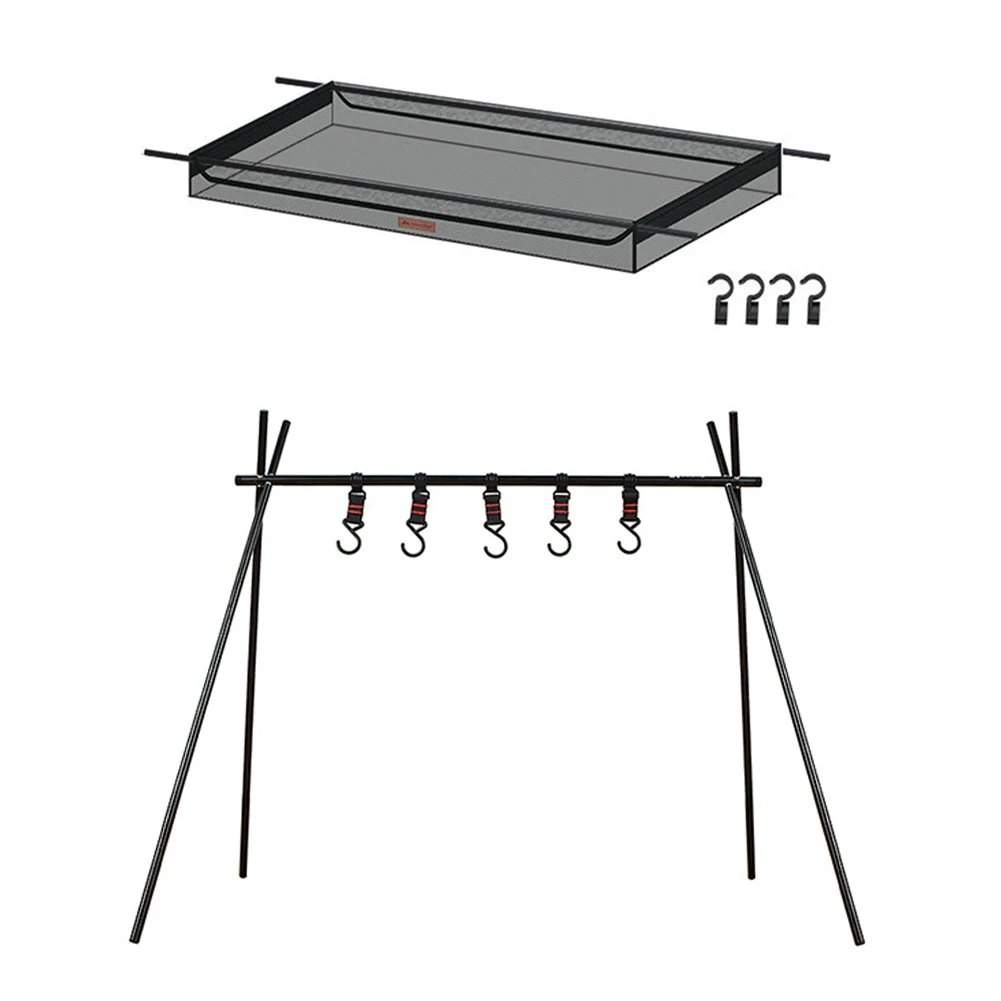 

Camping Hanging Rack Tripod Hanger With Hook Outdoor Cookware Pot Pan Lamp Clothes Storage Shelf Hang Stand Folding