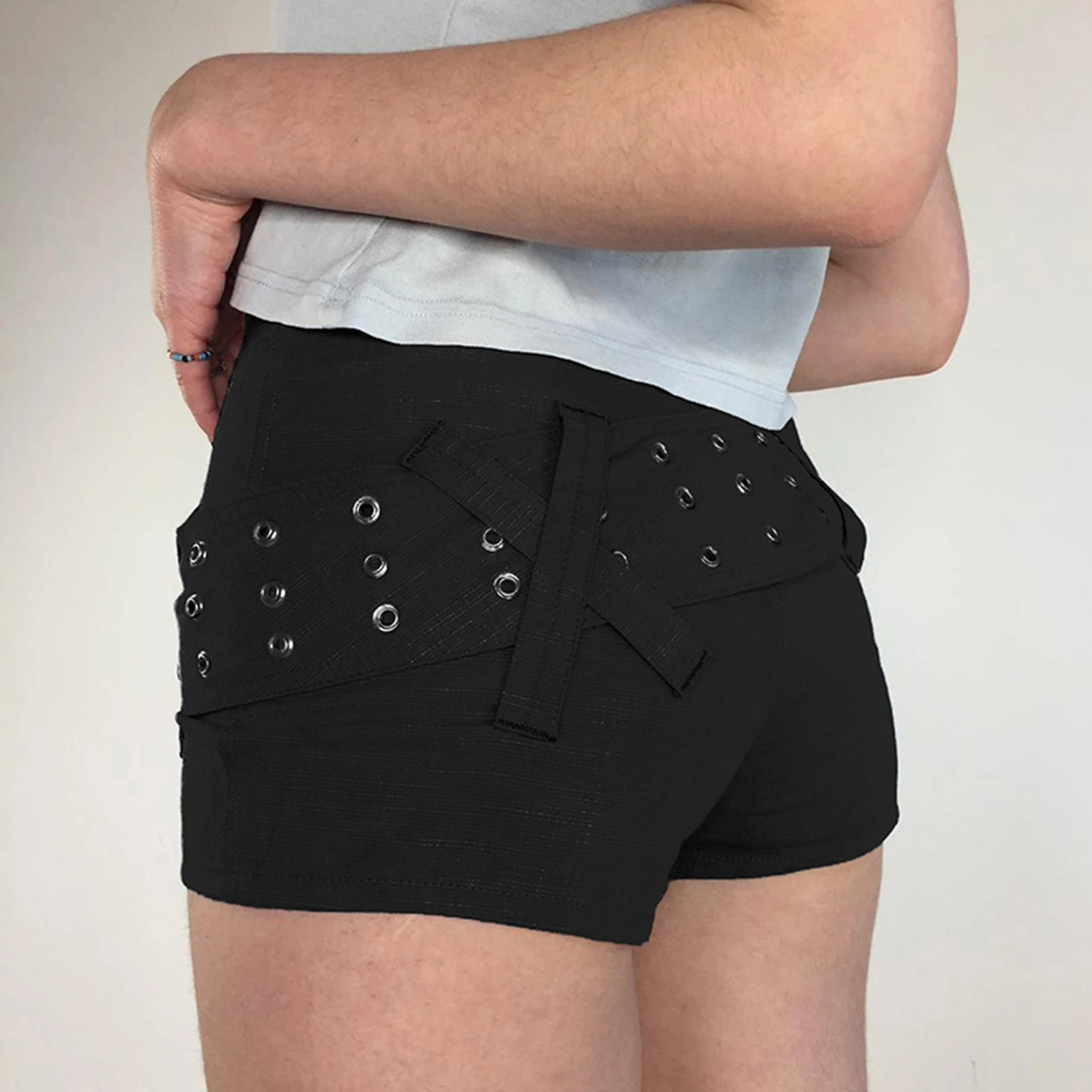

Women Tunic Shorts with Belt Low Waisted Summer Short Pants Solid Color Slim Fit Y2K Style Elastic Streetwear Suit