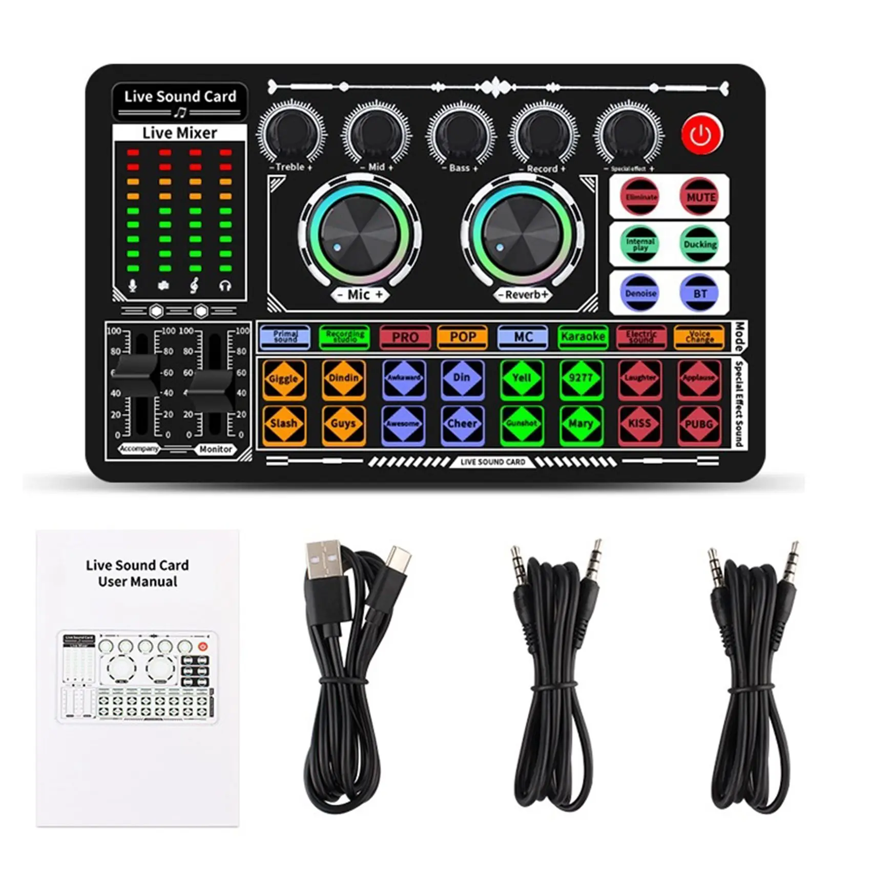 

F999 Sound Card Audio Mixer Live Sound Card Voice Changer Mixing Console Amplifier Sound Card Phone Computer Universal