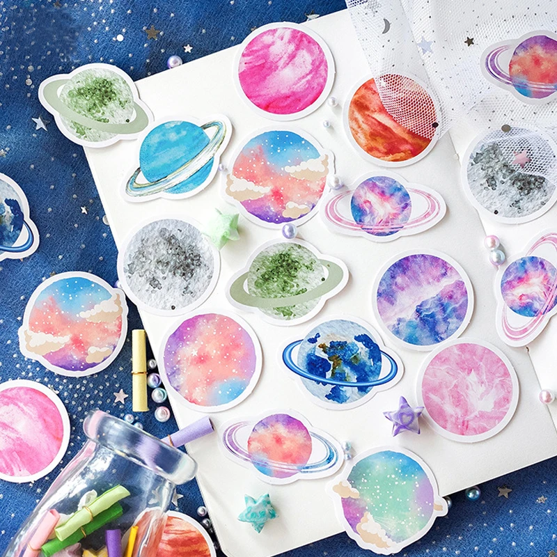 45pcs/pack 32nd Planet Creative Handbook Decoration Special-shaped Sealing Sticker Vivid Pritning | Stationery