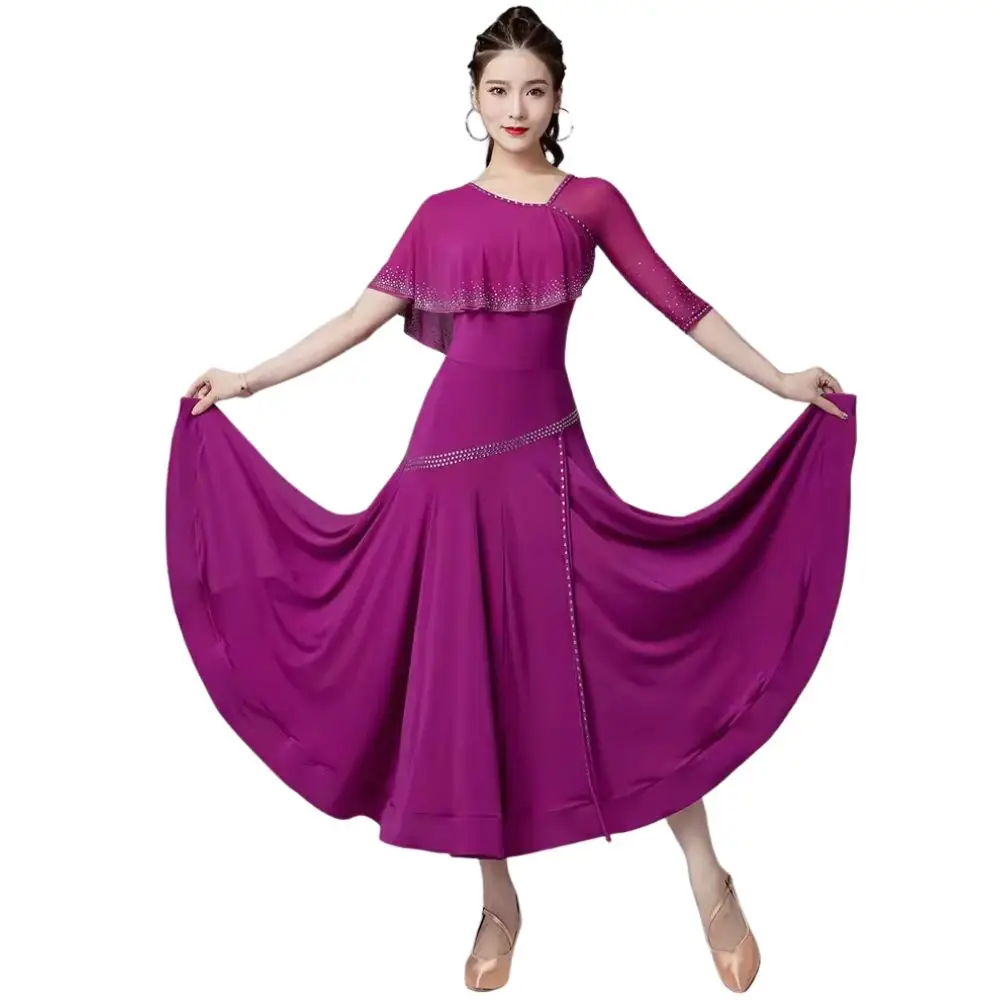 

Платье для Бальных соревнований, женская танцевальная одежда с полурукавами, Современная Одежда для танцев, одежда для выступлений, сценические наряды, бальные платья
