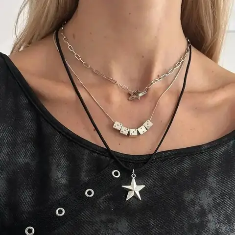 KunJoe Винтажное ожерелье с кулоном в виде кубиков с пентаграммой для женщин