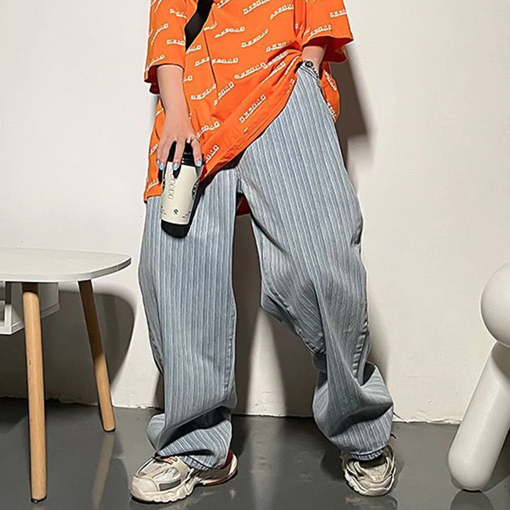 Hip Hop Baggy Wile leg Jeans Japanese Vintage Stripe Straight Loose Oversize Denim Pants Fashion Streetwear  Popullar Trousers