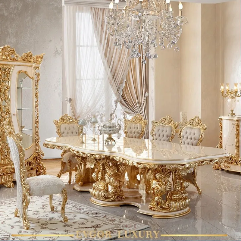 

Роскошный европейский обеденный стол и стул под заказ, комбинация французского дворца, виллы из массива дерева, ручная работа, мебель