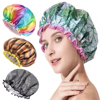 11 color thick shower cap waterproof bath hat double layer shower hair cover women supplies shower cap bathroom accessories